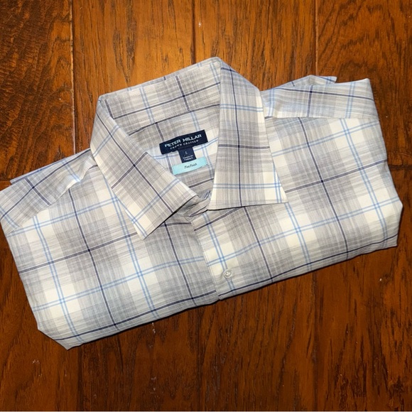 Peter Millar Crown Crafted Axe Winter Soft Twill Shirt British Grey Men’s Large - Picture 10 of 15